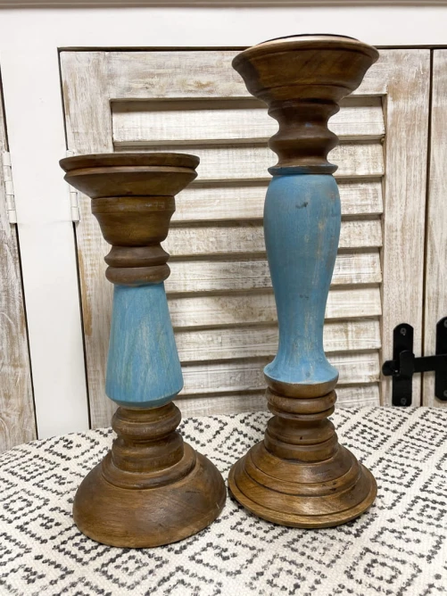 Świecznik Alma Blue w stylu vintage – widok boczny