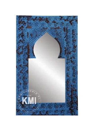 Niebieskie lustro indyjskie postarzone 75×120 cm – meble drewniane