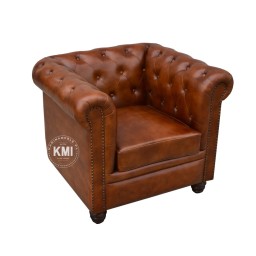 Kolonialny Fotel Skórzany Pikowany Styl Chesterfield | Meble Loftowe
