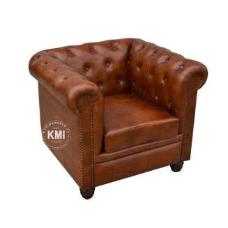 Kolonialny Fotel Skórzany Pikowany Styl Chesterfield | Meble Loftowe