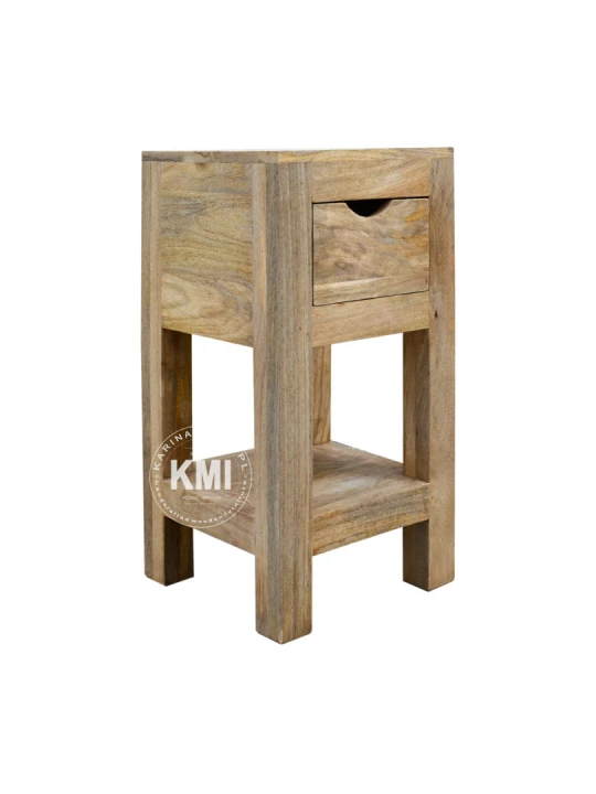 Mała drewniana szafka nocna z szufladą i półką – minimalistyczny design i naturalne drewno