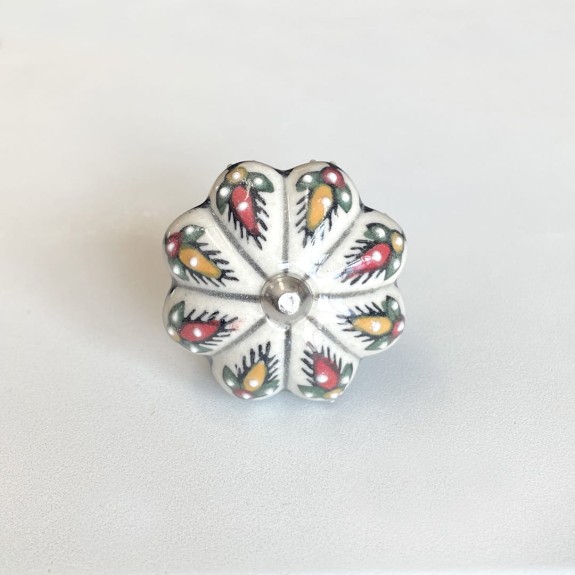 eramiczna gałka meblowa – biała z niebieskim orientalnym wzorem