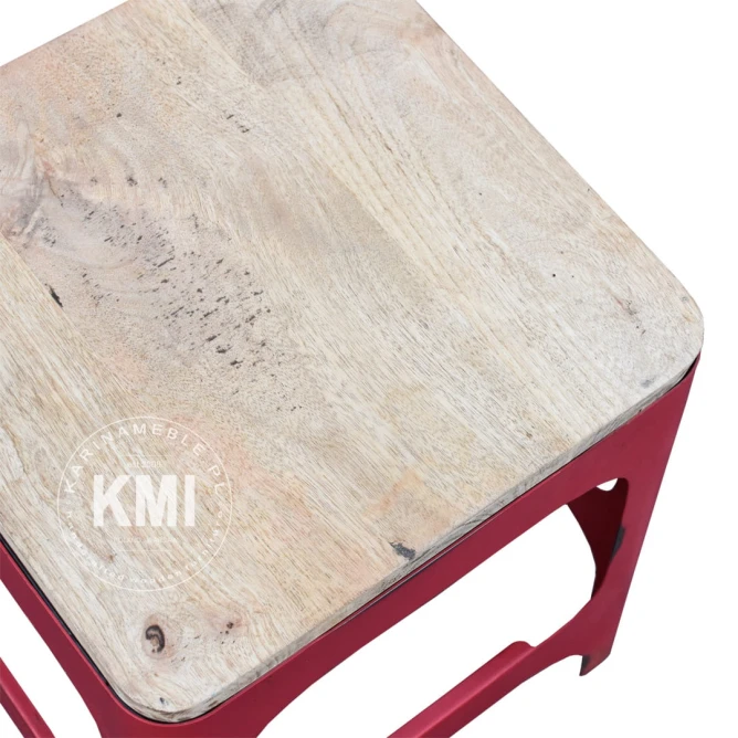 meble indyjskie metalowy stołek loftowy RED