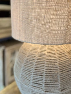 lampa stołowa jutowa duża kula XL stylu boho