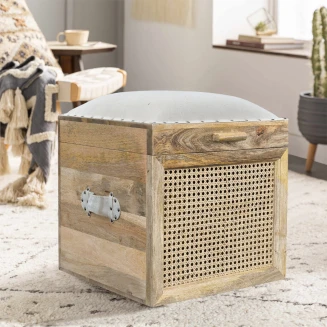 Pufa ze Schowkiem Drewno Mango i Rattan Sawana | Meble Boho