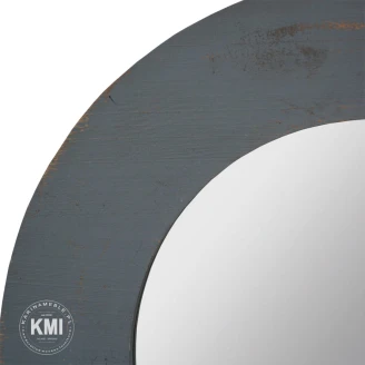 meble industrialne duże okrągłe lustro postarzane mango szare