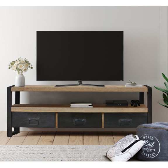 industrialna szafka RTV 160cm pod telewizor drewno mango i metal meble loftowe