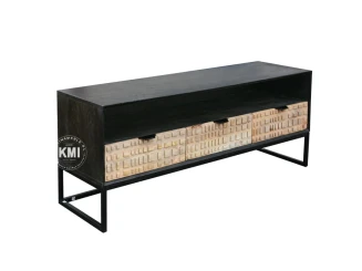 Szafka RTV CHECKERS 140 cm | Drewniana, loftowa, z szufladkami i półką