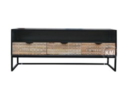 Szafka RTV CHECKERS 140 cm | Drewniana, loftowa, z szufladkami i półką