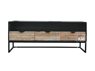Szafka RTV CHECKERS 140 cm | Drewniana, loftowa, z szufladkami i półką