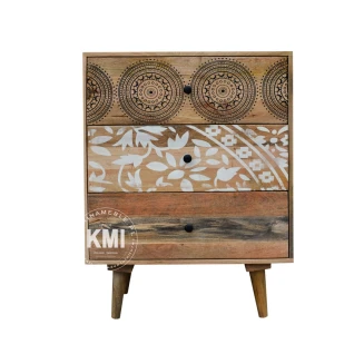 Wąska Drewniana Komoda Indyjska Qumin 70 cm | Szafka Boho Mango