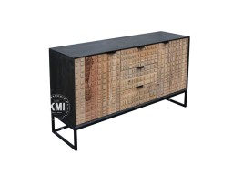 Komoda CHECKERS 150 cm | Loftowa, drewniana, industrialna z szafkami