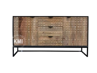 Komoda CHECKERS 150 cm | Loftowa, drewniana, industrialna z szafkami