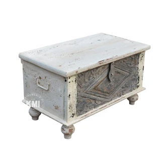 meble boho skrzynia indyjska rzeźbiona postarzana 75 cm