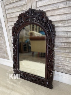 meble boho rzeźbione drewniane lustro indyjskie 49x72