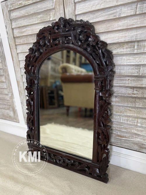 meble boho rzeźbione drewniane lustro indyjskie 49x72