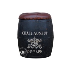 Czarna Pufa Beczka Drewniana ze Schowkiem Barrel 54 cm | Meble Loftowe
