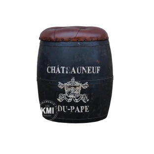 Czarna Pufa Beczka Drewniana ze Schowkiem Barrel 54 cm | Meble Loftowe