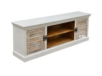 Widok boczny drewnianej szafki RTV Hampton Island vintage
