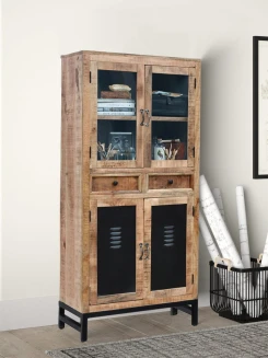 Industrialna Witryna Roma z Drewna Mango i Metalu 180 cm | Meble Loftowe