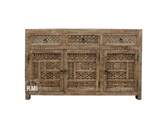 meble loftowe drewniana komoda Shanti rzeźbiona patynowana 150 cm