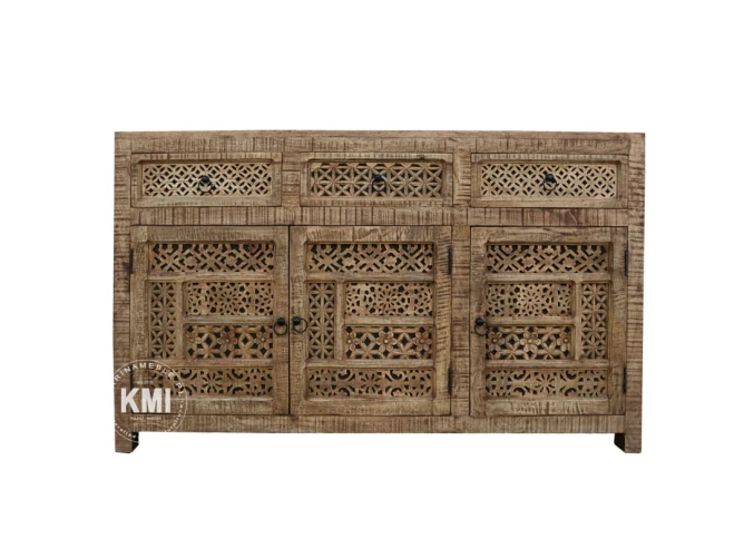 meble loftowe drewniana komoda Shanti rzeźbiona patynowana 150 cm