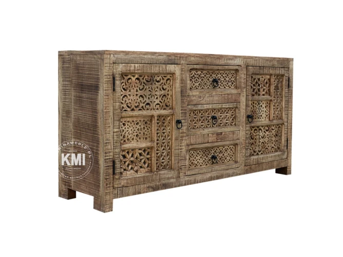 meble boho orientalna drewniana komoda Shanti rzeźbiona patynowana