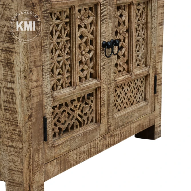 meble orientalne mała drewniana komoda Shanti rzeźbiona patynowana