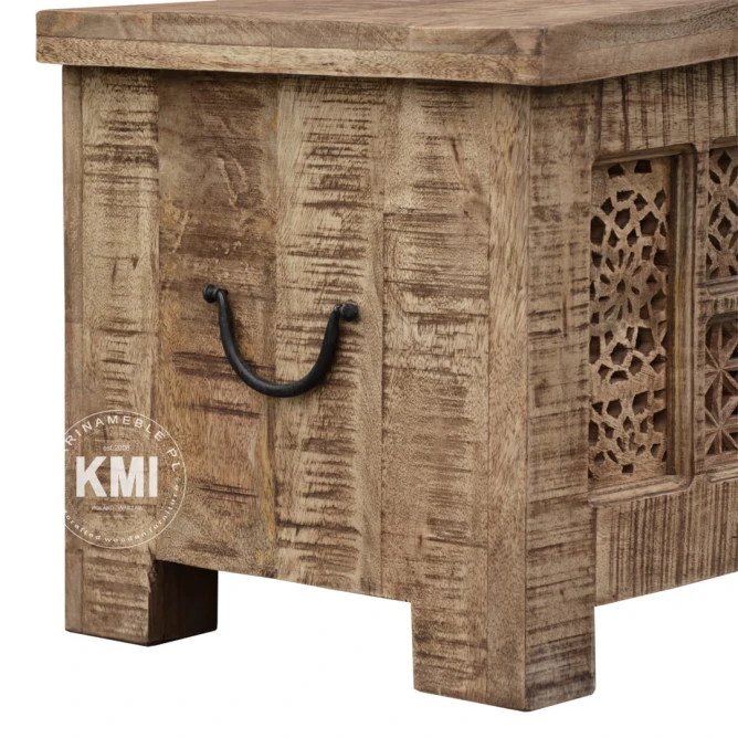 meble vintage skrzynia indyjska Shanti rzeźbiona patynowana 120 cm