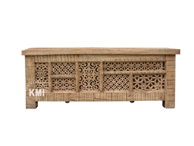 meble boho skrzynia indyjska Shanti rzeźbiona patynowana 120 cm