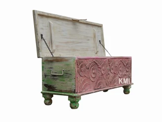 meble kolonialne skrzynia indyjska boho kolorowa rzeźbiona