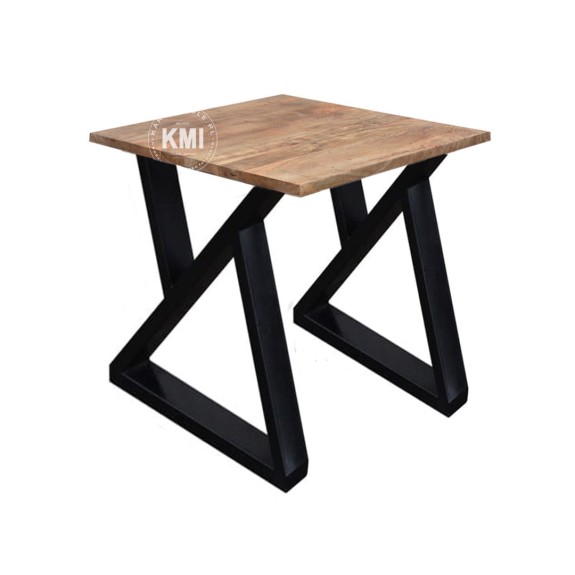 Stół industrialny 75x75 z drewna mango i metalowymi nogami – mały, postarzany