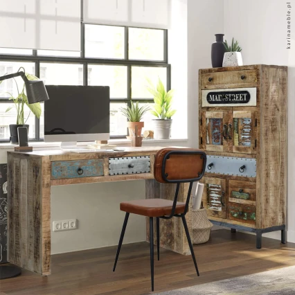 biurko drewniane z szufladami 120 cm | meble loftowe do gabinetu