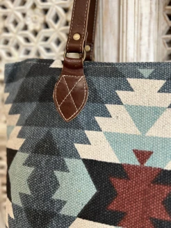 vintage torba na ramię boho bawełna plus skóra