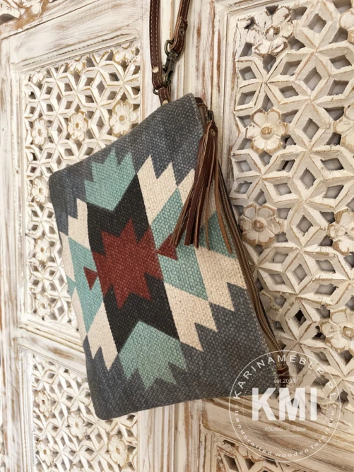 torebka saszetka boho indyjska  bawełna plus skóra