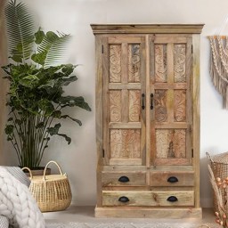 mała rzeźbiona szafa indyjska naturalna boho