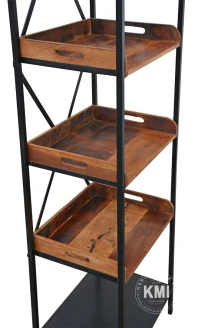 wysoka biblioteczka loftowa 200cm czarny metal i zrecyklingowane drewno