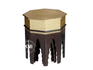meble boho komplet trzech stolików indyjskich zdobionych mosiądzem
