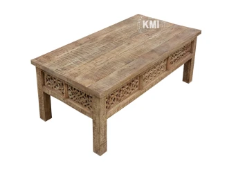 meble indyjskie stolik drewniany Shanti rzeźbiona patynowana 120x60