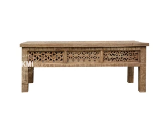 Orientalny Stolik Shanti z Litego Drewna Meble Indyjskie rzeźbiony styl boho