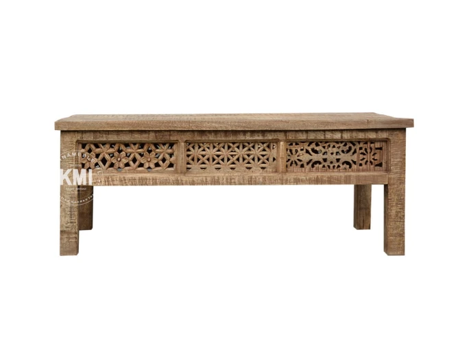 Orientalny Stolik Shanti z Litego Drewna Meble Indyjskie rzeźbiony styl boho
