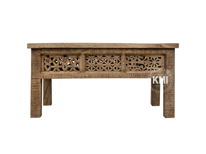 meble vintage stolik drewniany Shanti rzeźbiony patynowany