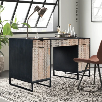 Biurko Drewniane Checkers | Nowoczesne Meble Loftowe 