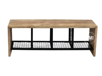 meble designerskie | drewniana ławka z metalową półką
