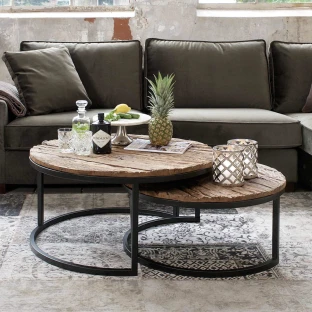 Komplet dwóch stolików Loft | Industrialne Stoliki ze Starego Drewna