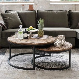 Komplet dwóch stolików Loft | Industrialne Stoliki ze Starego Drewna