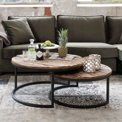 Komplet dwóch stolików Loft | Industrialne Stoliki ze Starego Drewna
