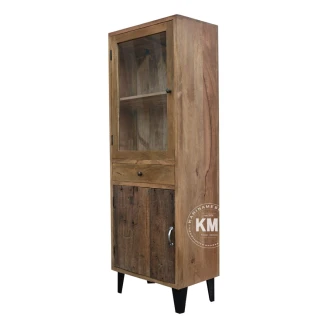 meble vintage witryna na metalowych nogach stare drewno