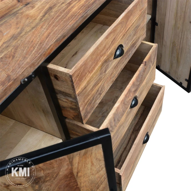 meble loftowe postarzane komoda industrialna drewna mango metal