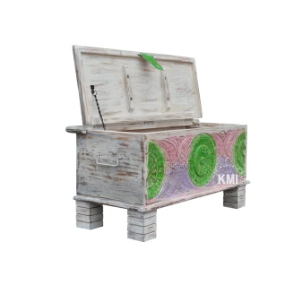 meble rustykalne rzeźbiona skrzynia kolorowa styl boho drewno mango